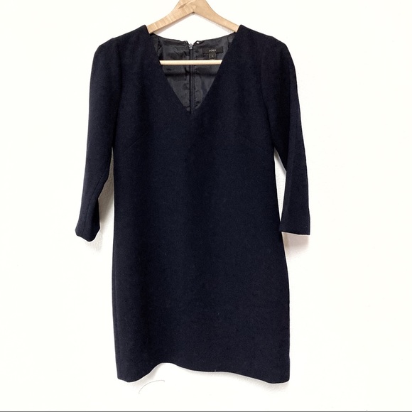 J. Crew Crepe Wool Navy 3/4 Sleeve Sheath Dress 2 - Picture 2 of 6